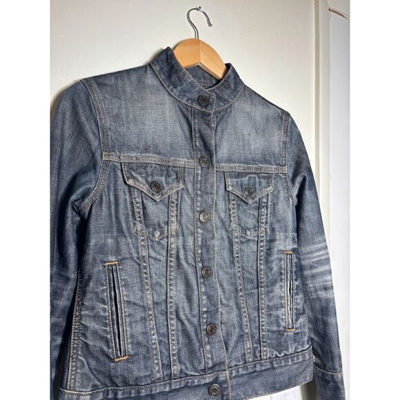 Y2k Vintage GAP Jean Jacket Round Neck Moto Grunge Katseye Band Distressed XS - Picture 2 of 9